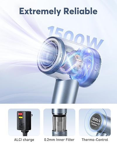 Miniatura 3 de Bopcal Secador de pelo de alta velocidad, secador iónico profesional para secado rápido, 110000 RPM, secador de pelo ligero de bajo ruido con