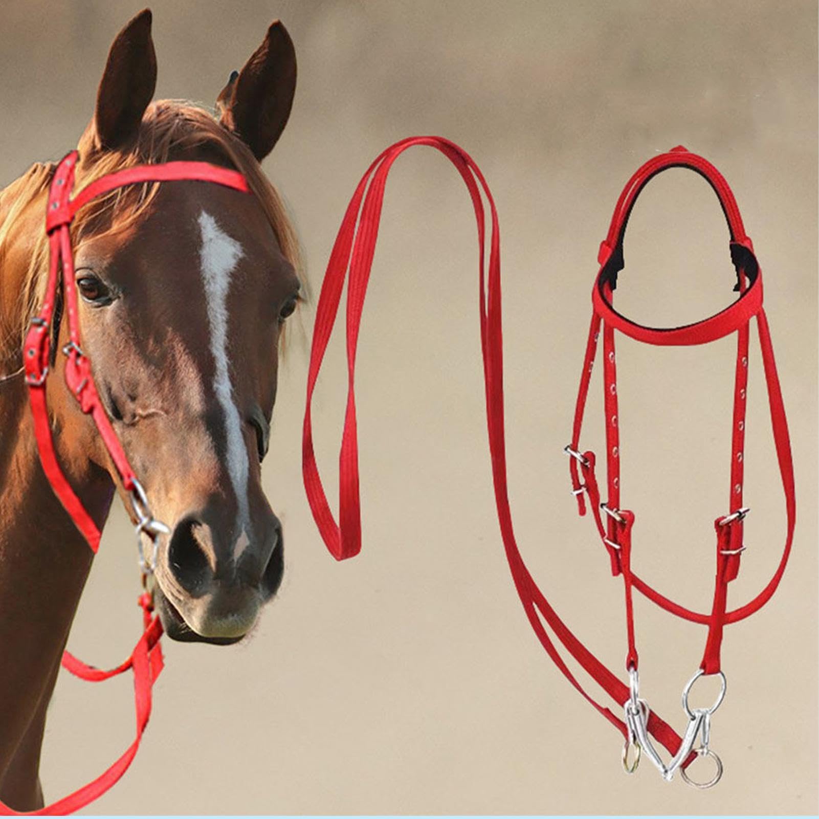 Rein para caballos, cabezal para caballos - Horse Bridle Tracked Rope Headstall ajustable - Cordera del rancho del arnés, brida de rein animal de seguridad para conducción estable, suministros equinos
