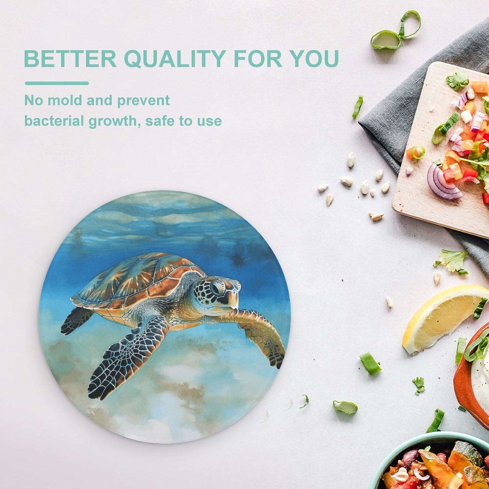 Sea Turtle3 - Tabla de cortar redonda fácil de limpiar, tablas de cortar para cocina, tamaño grande 7.9, tablas de cortar esenciales de cocina, convenientes para carne y verduras