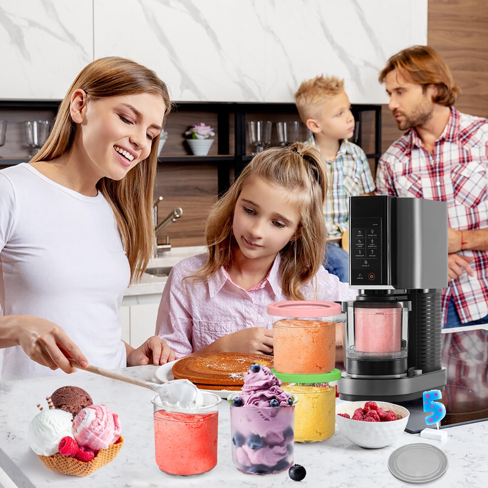 LWMTT Contenitori di ricambio per ninja creami pinte e coperchi,4 Pezzi Contenitori per Gelato Fatto in Casa,Riutilizzabili,compatibili con la macchina per gelato della serie NC299AMZ C300s Series