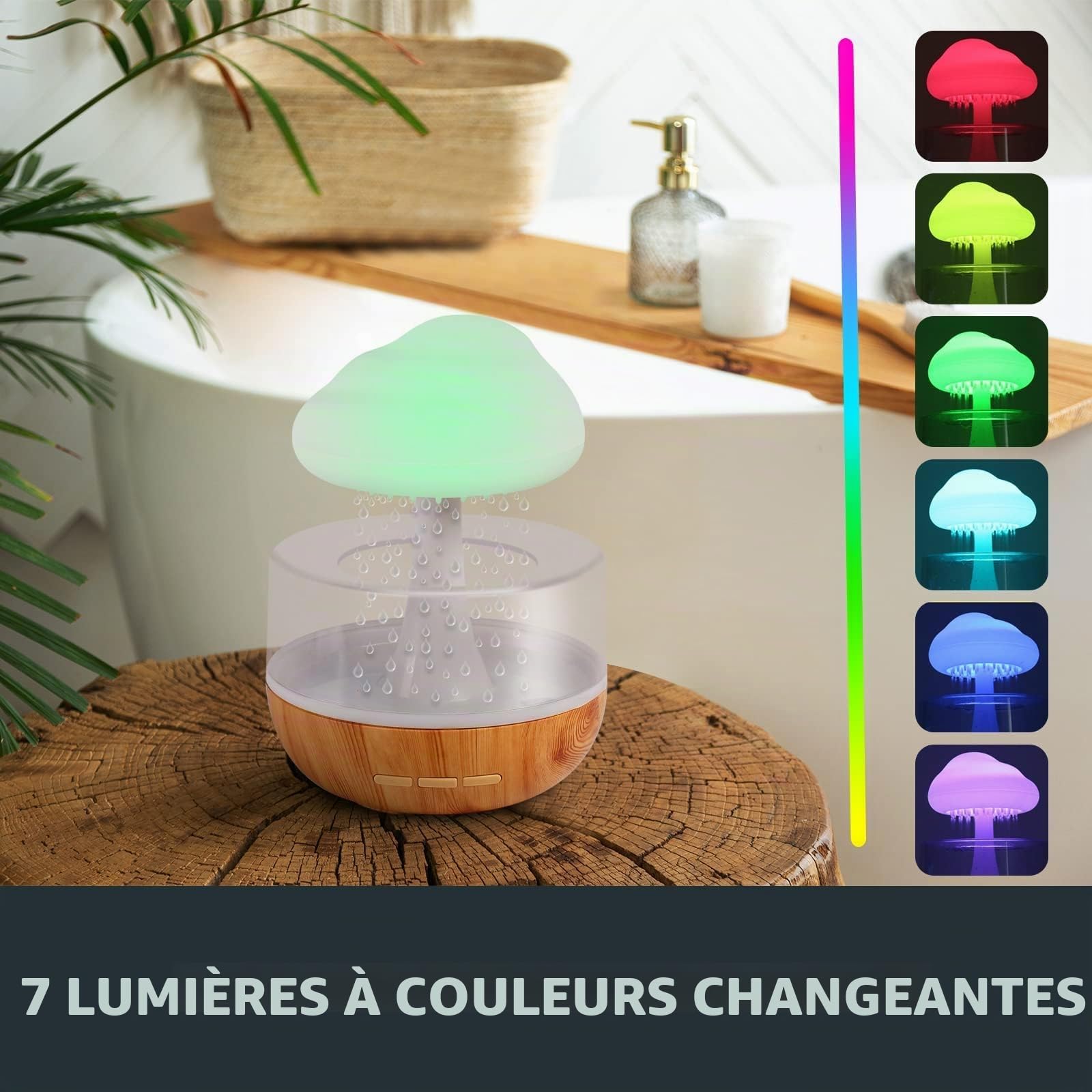 Humidificateur d'air avec Lampe Pluie, Weljoy Rain-Cloud humidificateur avec 7 lumières LED de Couleur, Diffuseur d'huiles essentielles pour Maison, Bureau, Chambre, la Relaxation, Dormir