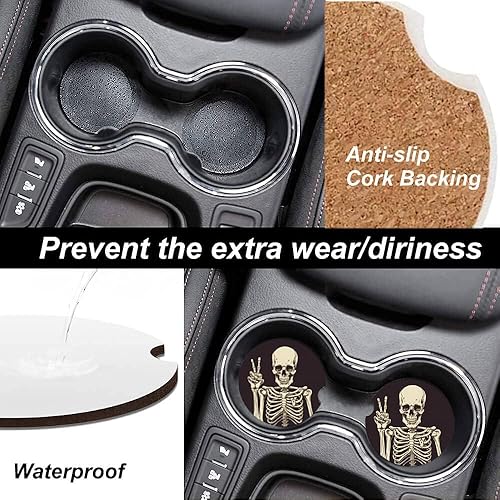 Miniatura 2 de Portavasos de cerámica para mujereshombres, divertidos posavasos absorbentes para automóvil con muesca de dedo de 2.56 pulgadas, paquete de 2, lindo