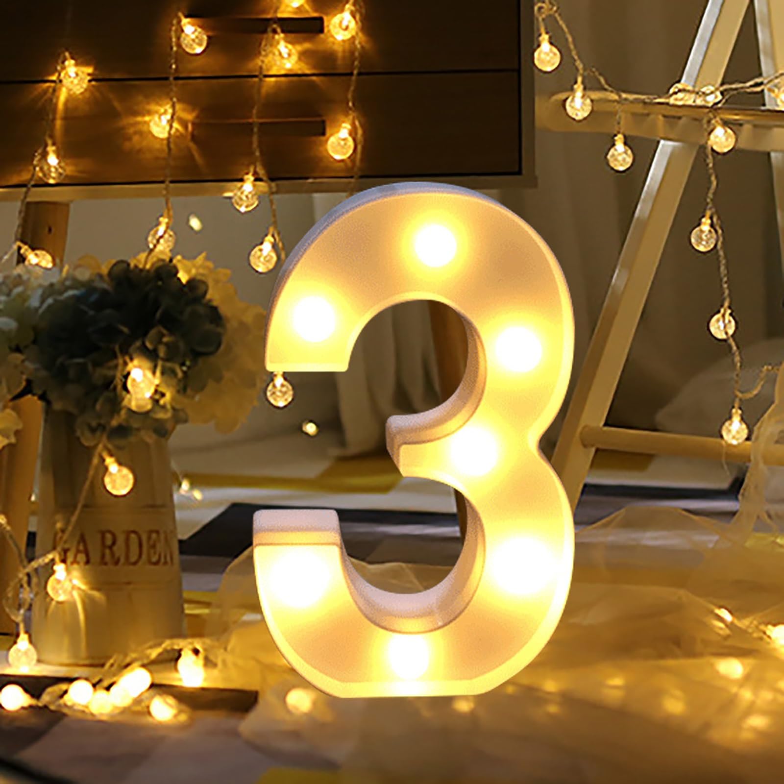 LED Letter Number Light Sign, Mosaic Number with Lights Cardboard Numbers Letters, LED Indoor Lights Numbers for Anniversary Decorations, Confession Wedding Party Decor ( Color : Number 3 , Size : 27i