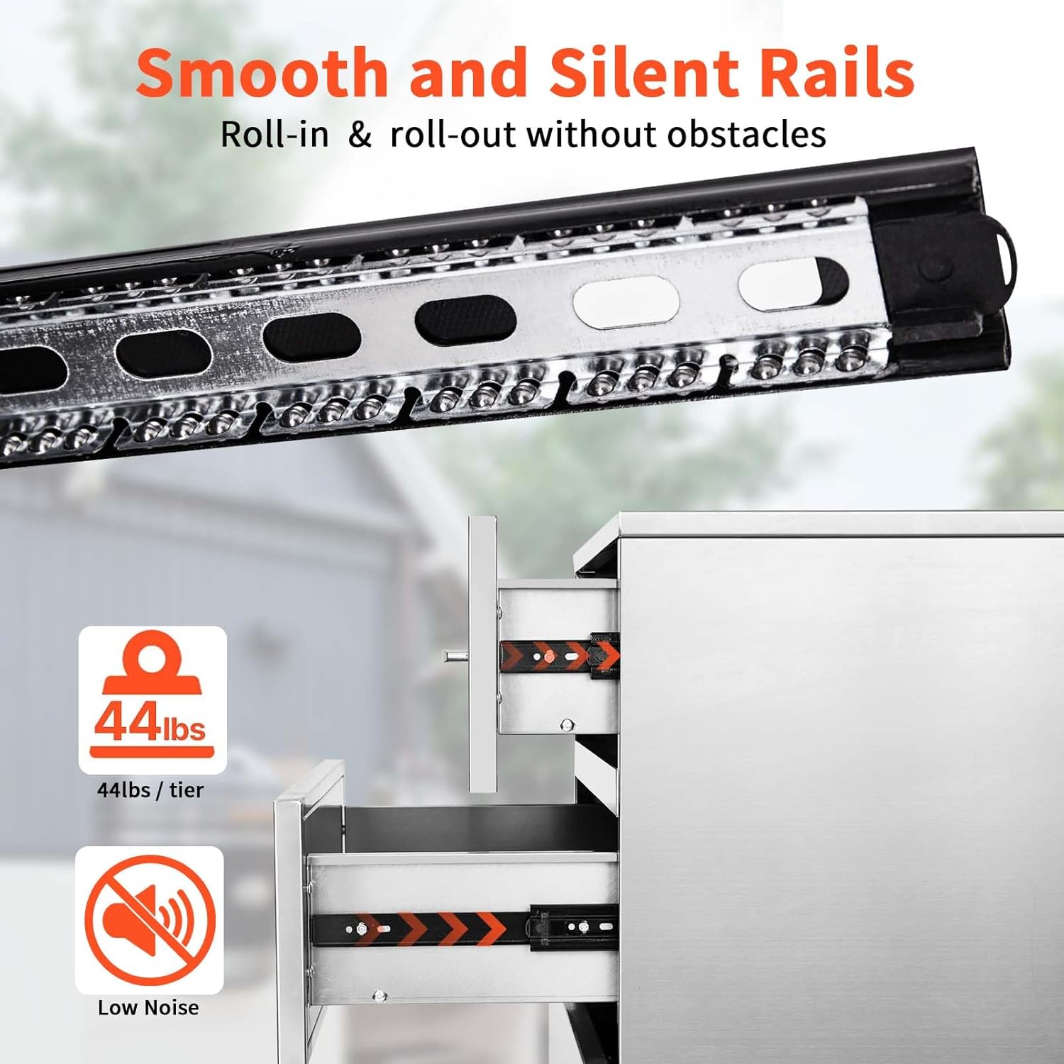 JIEJIN Outdoor Kitchen Drawers Stainless Steel Triple BBQ Island Drawer Flush Mount Outdoor Kitchen Cabinets with Handles with Wheels for Outdoor Kitchens or BBQ Island Patio Grill Station, Silver