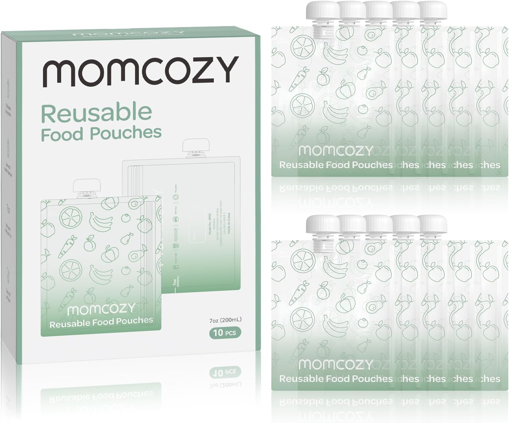 Momcozy Reusable Baby Food Pouches for Toddlers,BPA Free Plastic,Food Safe,Freezer Safe,Refillable for Applesauce Yogurt & Puree Squeeze Pouch,10 packs,7oz