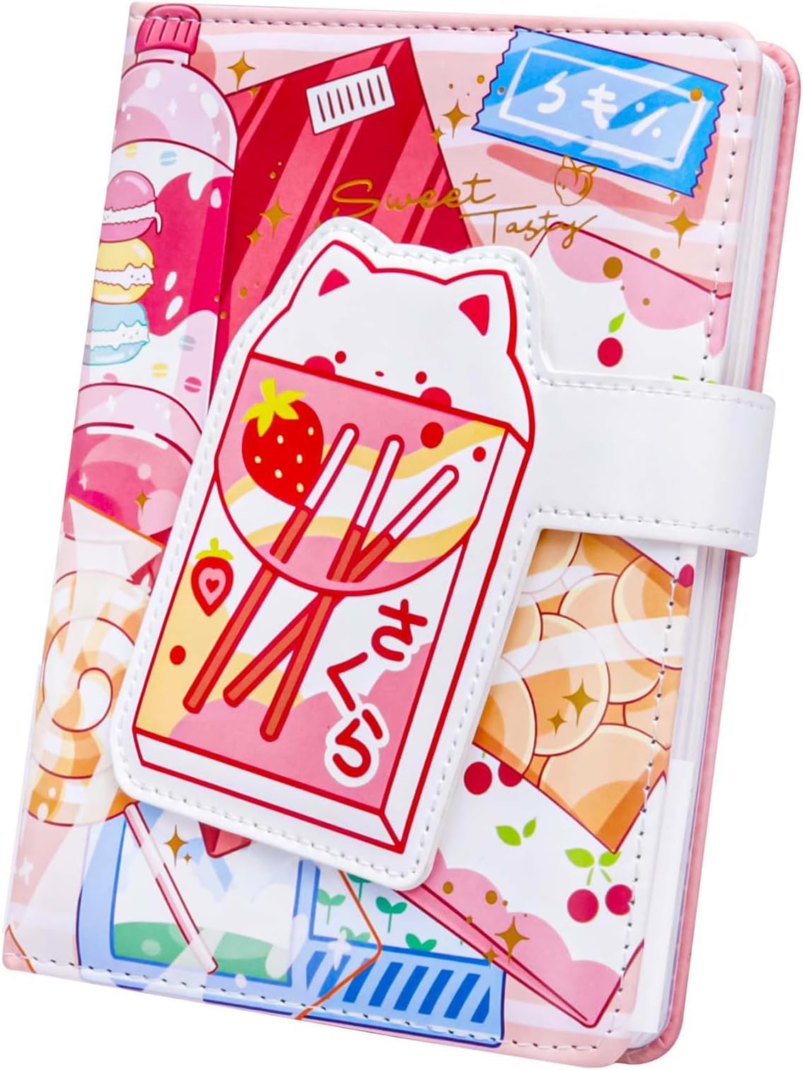 Pink Journal for Women, Kawaii Notebook A5 Size Travel Journals Soft Leather Colorful Paper Girls Diary, Sweet Tasty Theme Cute Planner with Bookmark and Inner Pocket