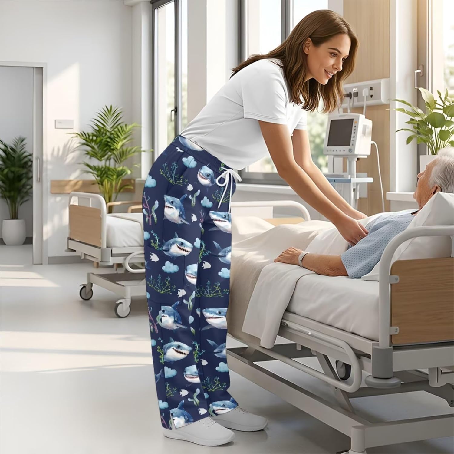 Scrubs for Women Set - V-Neck Top and Pants with Pockets Nurse Uniform Fun and Comfortable Workwear