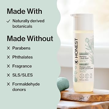 The Honest Company 2-in-1 Baby Shampoo & Body Wash, Fragrance-Free, Tear-Free, Hypoallergenic, Naturally Derived, Sensitive Skin, 10 fl oz