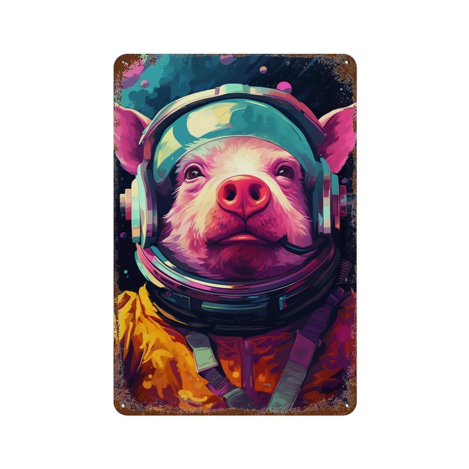 Pig Astronaut Space Suit-12 Vintage Metal Tin Sign 11.8"x7.9", Ideal for Shed, Workshop And Garage Wall Decor