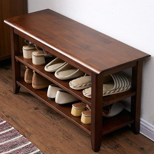ACRO Brown Wooden Storage Bench, 31.5"L x 11.8"W x 16.5"H, 550 lbs Capacity, Classic Style, Entryway Bench with Storage