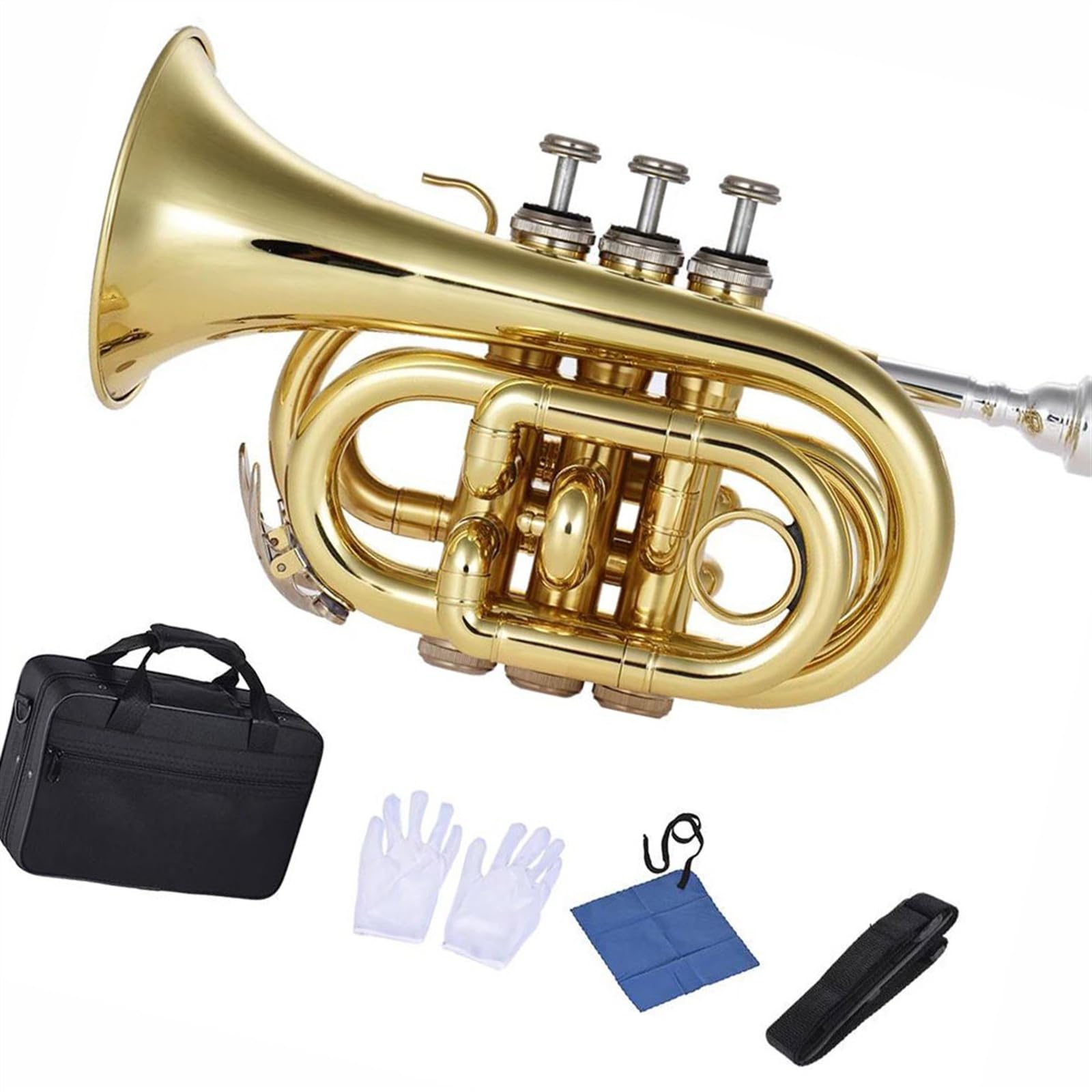 Trąbki Miniaturowa Kieszonkowa Trąbka Bb Brass Instrument Glove Przenośna Szczotka Ze Stali Nierdzewnej