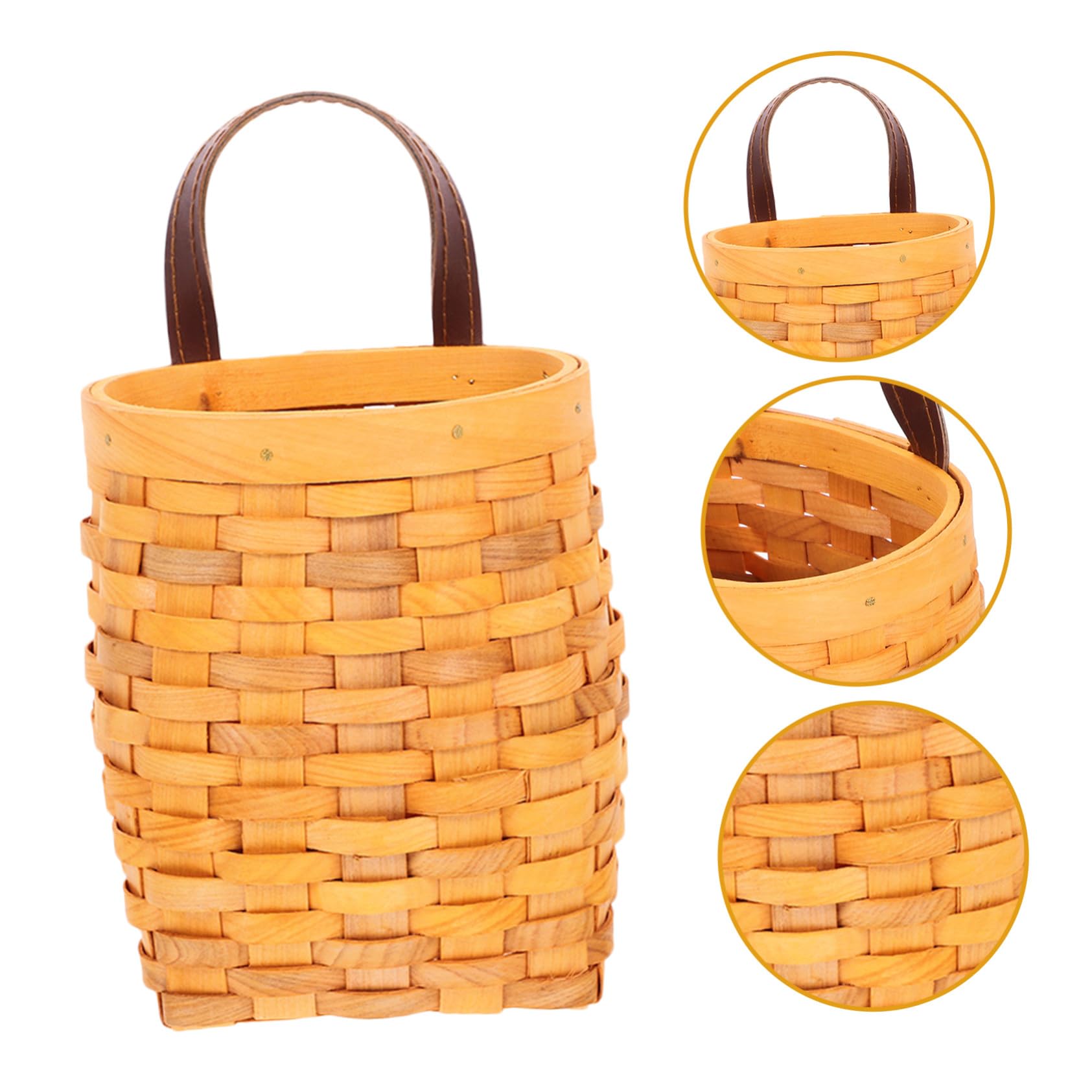 2 Stück Handgewebter Holz Wandkorb Hängend Dekorativer Aufbewahrungskorb für Obst Gemüse Blumen Platzsparend für Küche Wohnzimmer Flur Warmes Honigfarbendes Naturmaterial