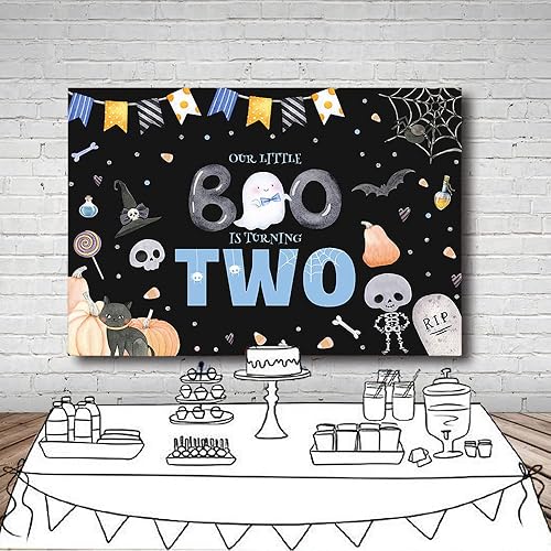 Miniatura 4 de MEHOFOND Telón de fondo de Halloween para el primer cumpleaños de Halloween de 7 x 5 pies para niñas, espeluznante pancarta de una foto con texto en