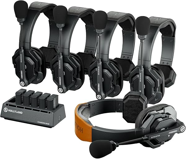 Hollyland Solidcom SE sistema de intercomunicador inalámbrico full duplex para 5 usuarios con cancelación de ruido ENC, comunicación de equipo de 1100ft con auricular de una oreja PTT y silencio para producción de TV y cine (versión 2.4GHz)