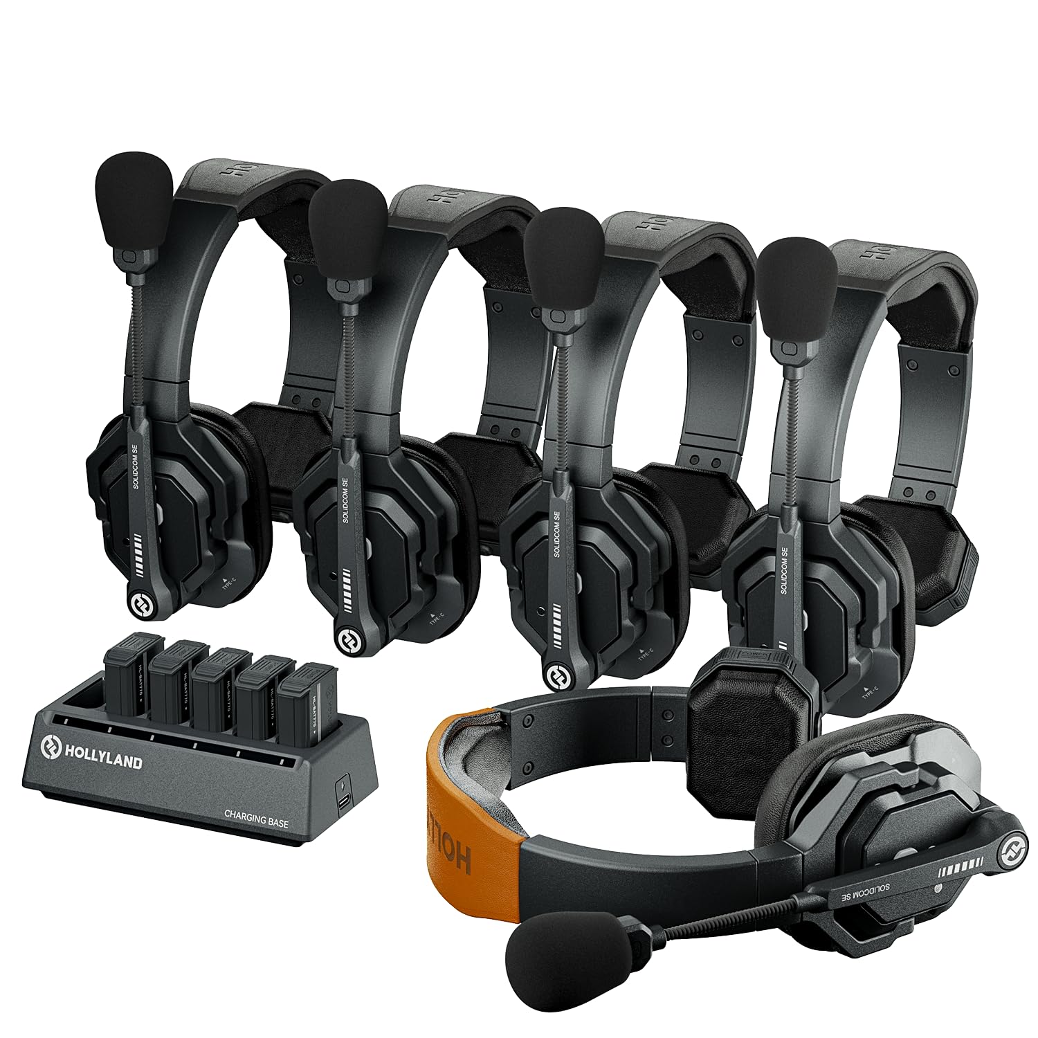 Hollyland Solidcom SE Full Duplex 5-Users ENC Noise Cancellation Wireless Intercom Headset System 1100ft Team Communication with PTT Mute Single Ear Headset for TV Film Production (2.4GHz Version)