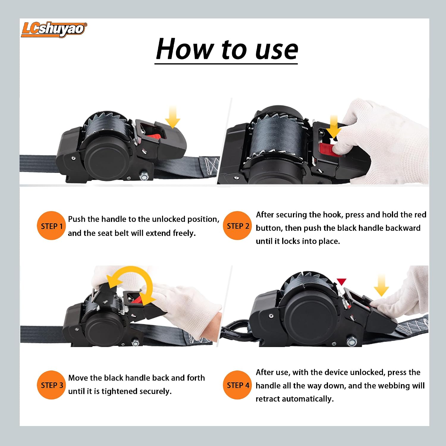 Heavy Duty Retractable Ratchet Tie Down Straps 2" x 13FT 2 Pack, 3500 lbs Break Strength Cargo Straps with Safety Lock S Hooks, No Tangle Tie Downs for Trailer Truck Motorcycle ATV Moving