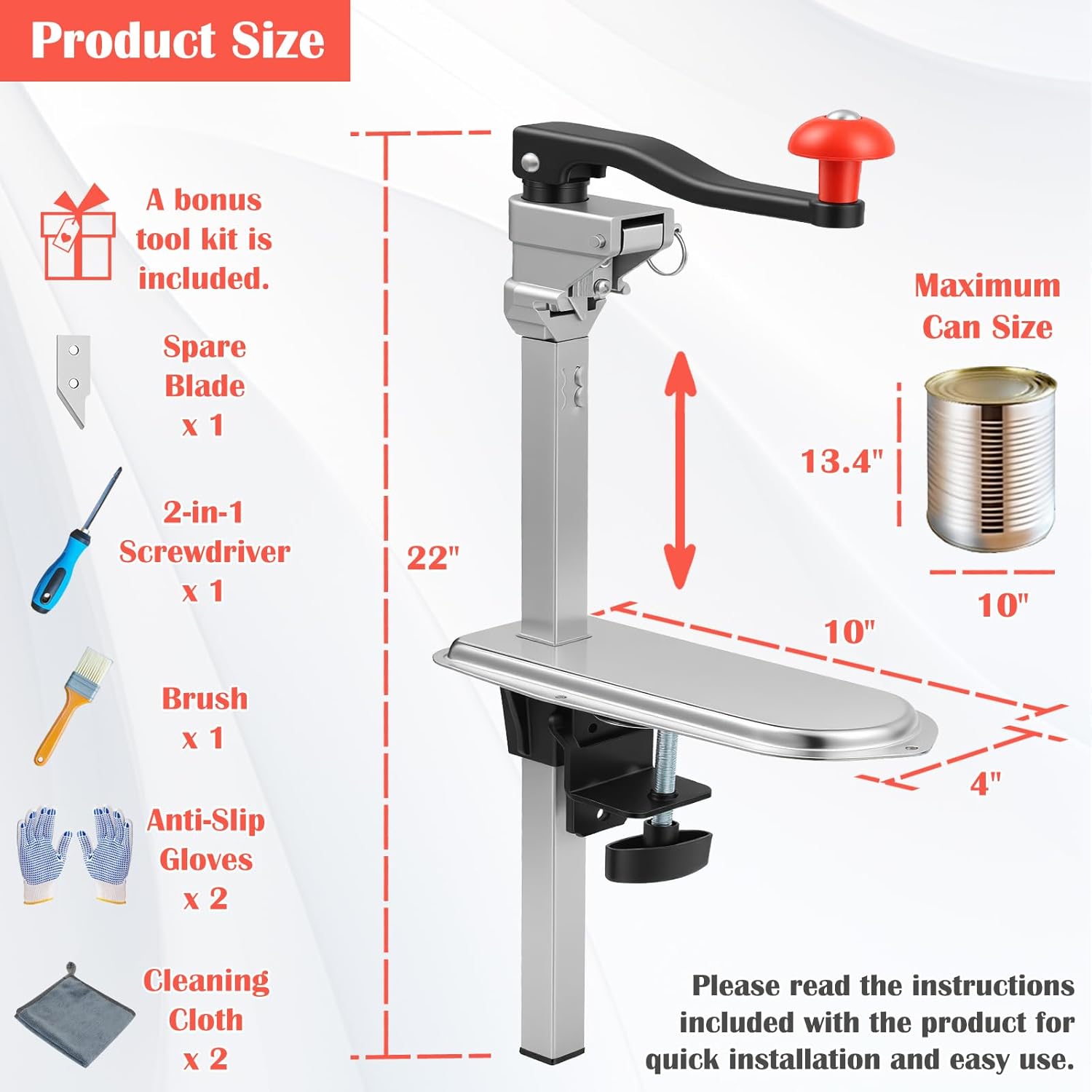 Commercial Can Opener Heavy Duty Manual Table Industrial Can Opener for Cans Up to 13" Tall, Adjustable Metal Opener with Plated Steel Base, Fits for Restaurant, Hotel, Bar, Food Store