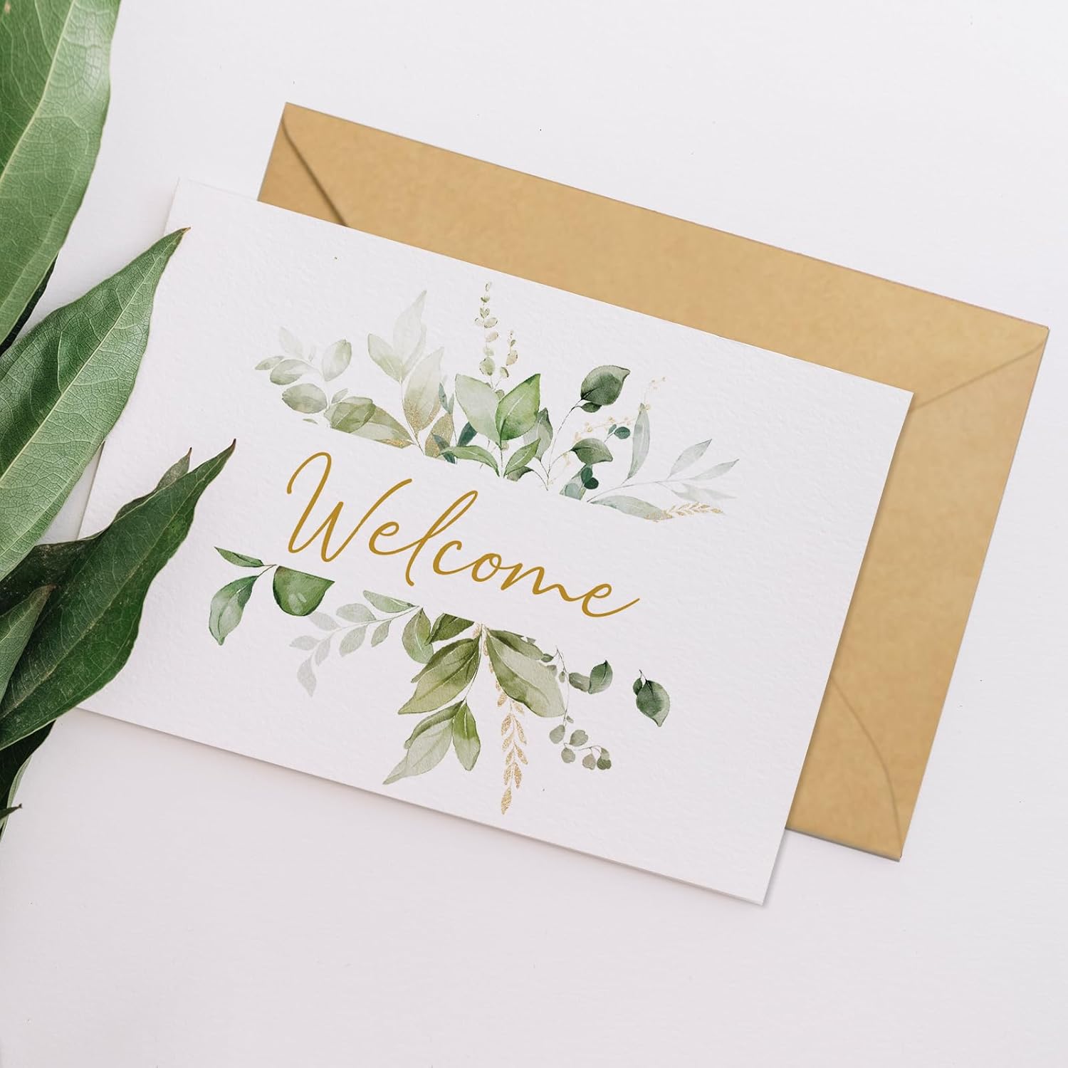 25 Pack 4x6In Welcome Cards for Guests, New Employees with Envelopes, 5 Elegant Green Leaf Designs Greeting Bulk Cards for Business, New Home, Wedding, Baby Shower, Hotels, Birthday - Image 5