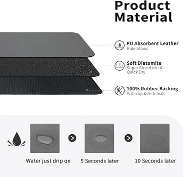 HotLive Dish Drying Mat for Kitchen Counter, Heat Resistant Drainer Mats with Non-slip Rubber Backed, Hide Stain Kitchen Super Absorbent Draining Mat, Easy to Clean Dish Rack Pad, Dark Grey 16x18