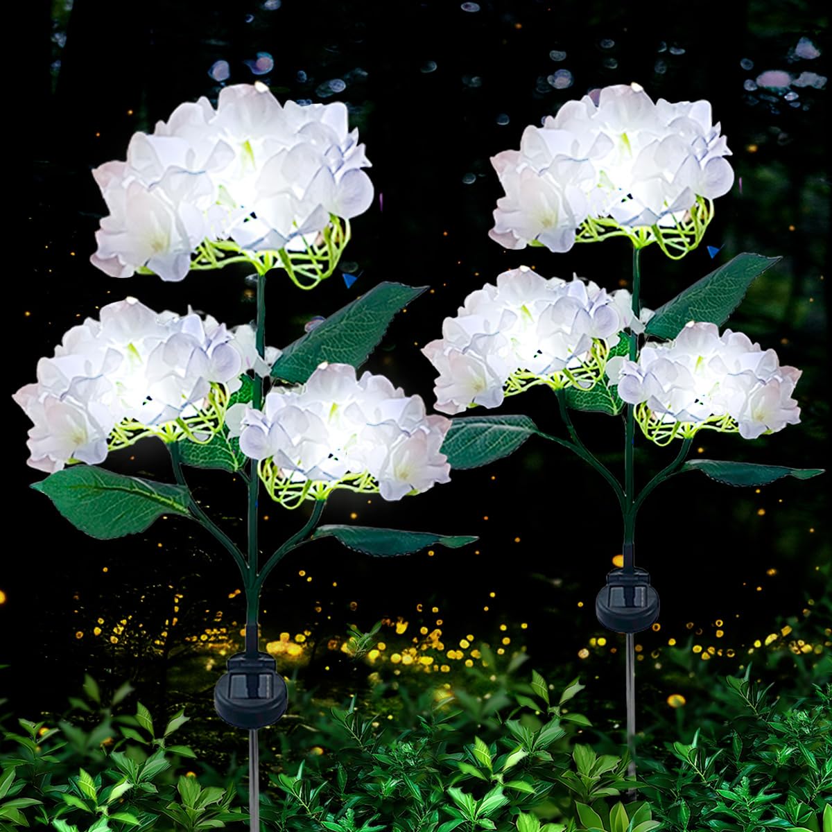 Aolyty Solar Hydrangea Flower Lights, LED Garden Light, 2 Pack, White