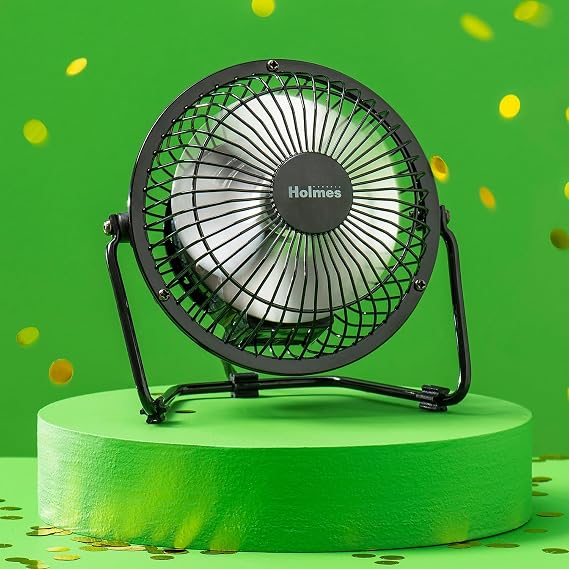 HOLMES Mini High Velocity Desk Fan 4in 4 Blade Black