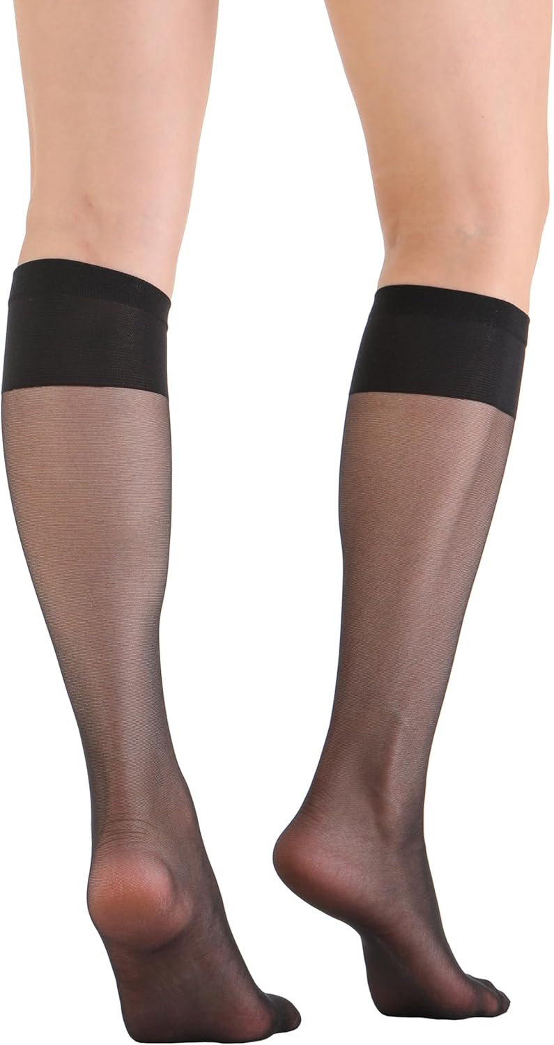 6 Pairs Women's Sheer Knee High Stockings with Comfort Top - Image 4