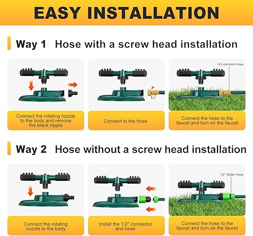 Miniatura 6 de Rociadores para patio, rociador de agua, rociador de césped de rotación de 360 grados, 3 brazos ajustables, cobertura de área grande, rociadores