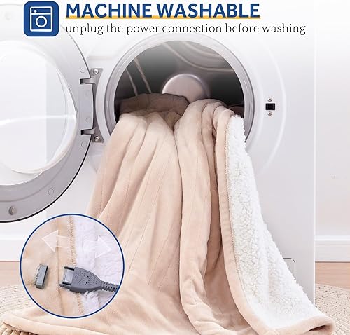 Miniatura 7 de Sealy Manta eléctrica con bolsillo para el pie para adultos, manta térmica de franela y sherpa con 6 niveles de calefacción y apagado automático de