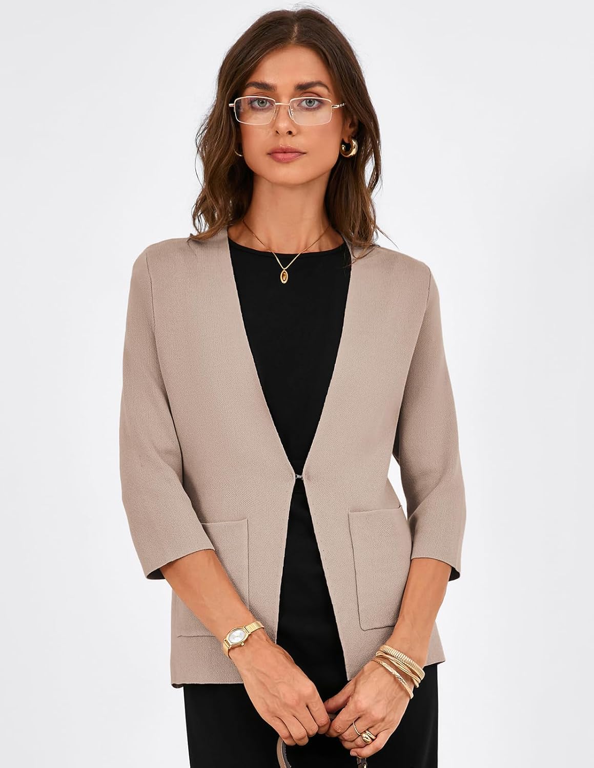 GRACE KARIN Women 3/4 Sleeve Sweater Blazer, Lightweight Open Front Cardigan, Knit Jackets Business Casual with Pockets - Image 6
