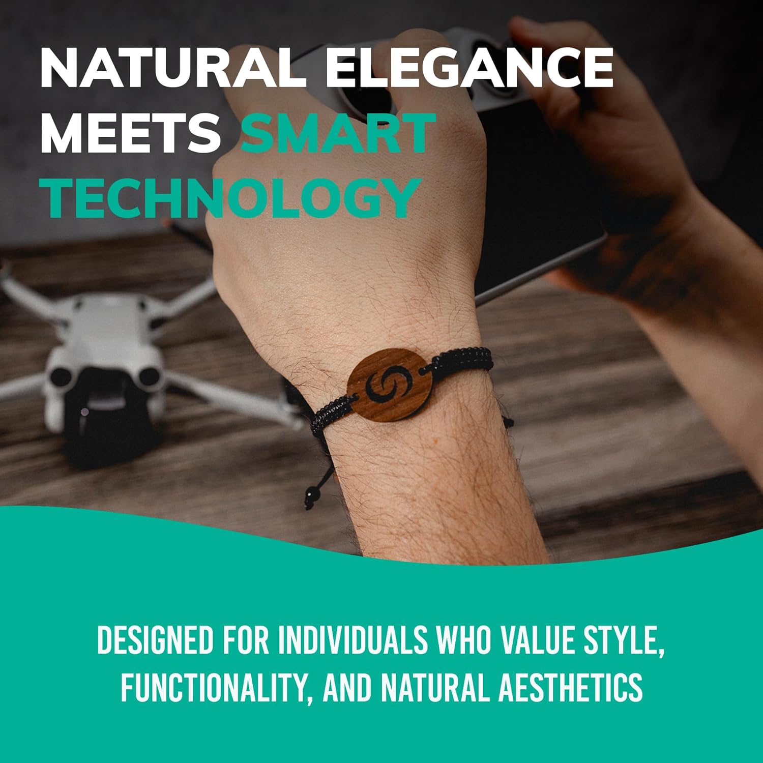 Contact CO. Smart Wooden NFC Bracelet, Sleek Tap Bracelet with Instant App-Free Sharing, Seamless Accessory for Entrepreneurs and More, Woven
