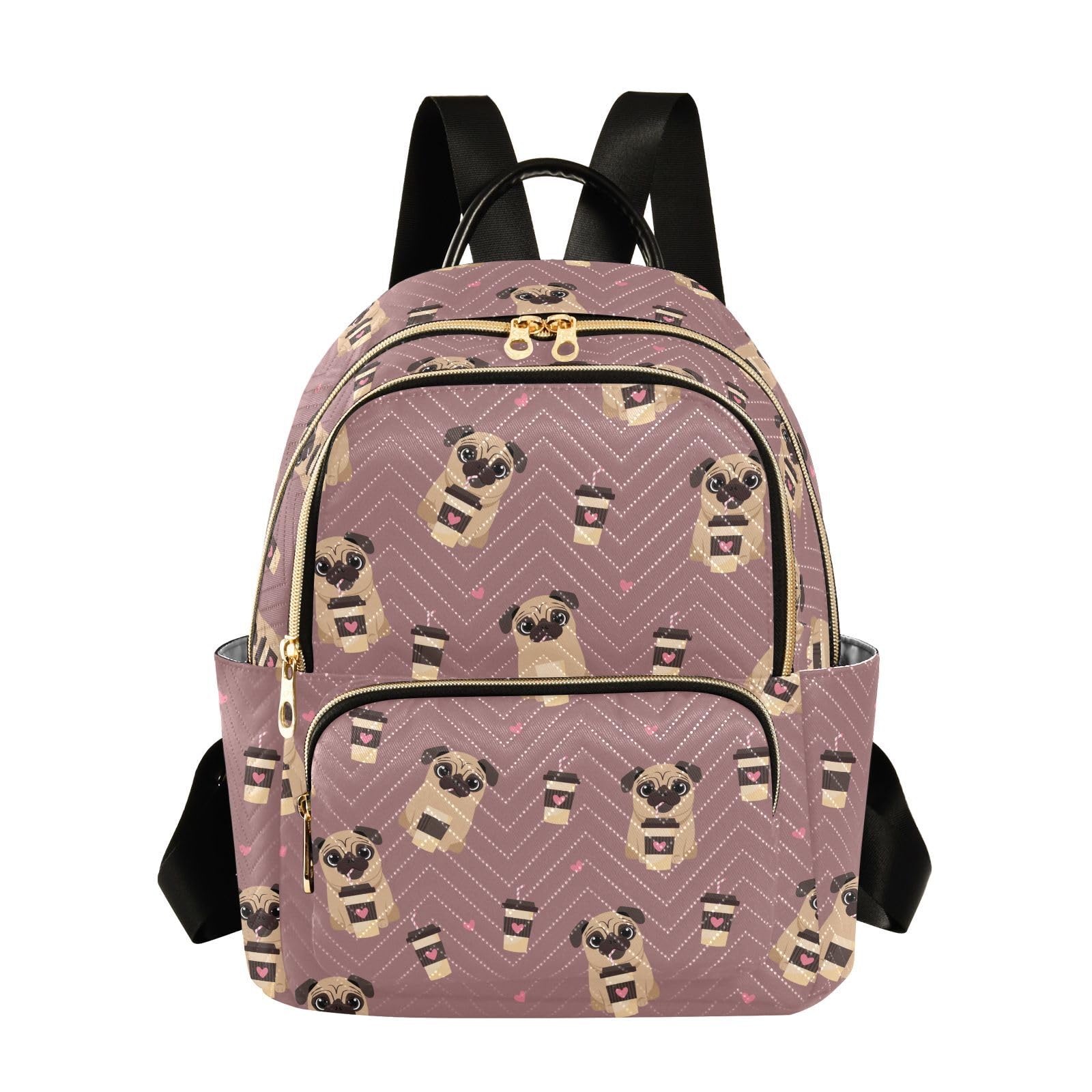 ALAZA Pug Dog with Coffee Pattern Women’s Backpack Purse Causal Daypack Work Travel College Business Trip Bag Shoulder Bag
