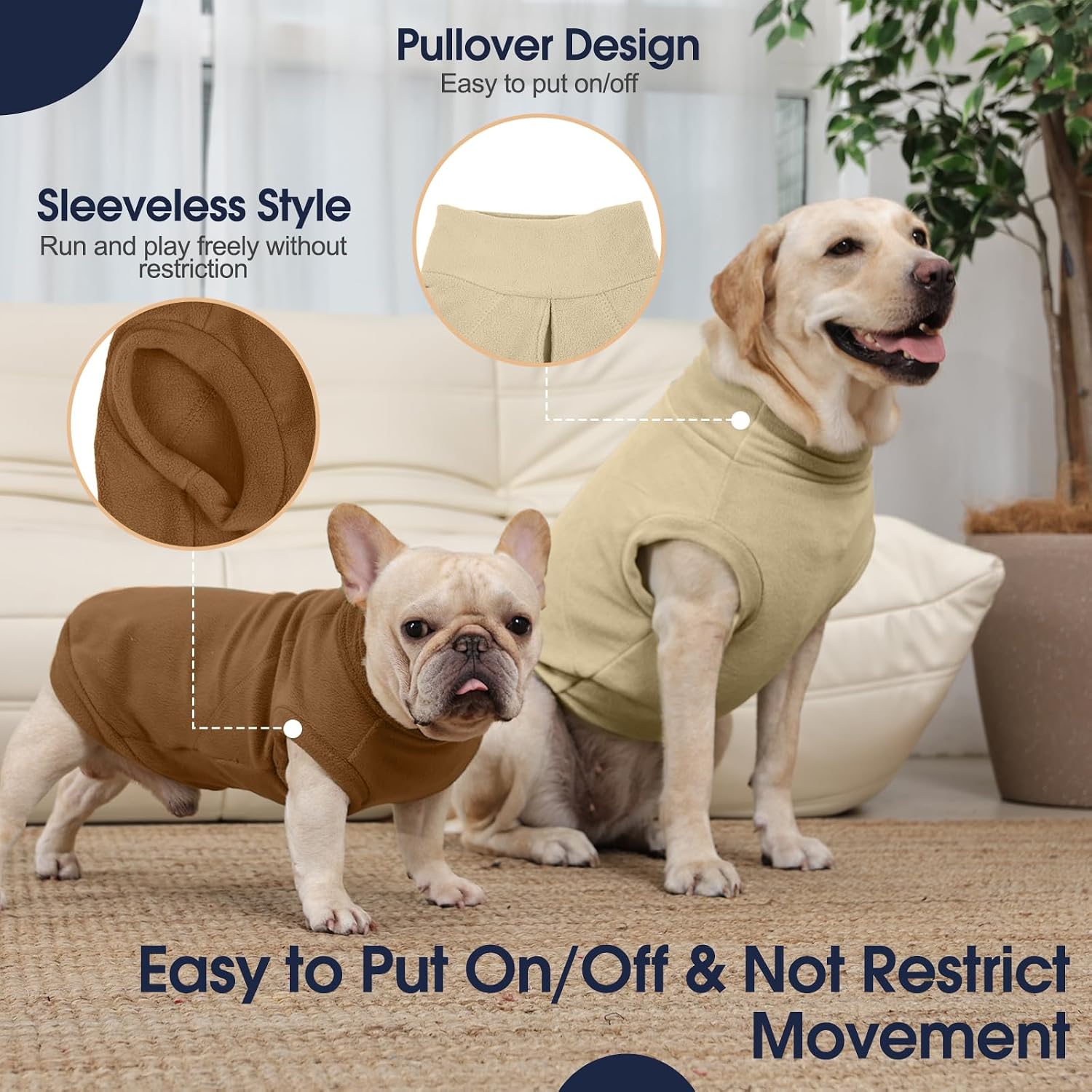 IECOii 2 Pack Large Dog Vest for Winter with Leash Hole - Warm & Stretchy Fleece Sweaters for Outdoor, Cozy Soft Cold Weather Coats for Labrador, Machine Washable (Size 3XL, Dark Brown & Light Brown)