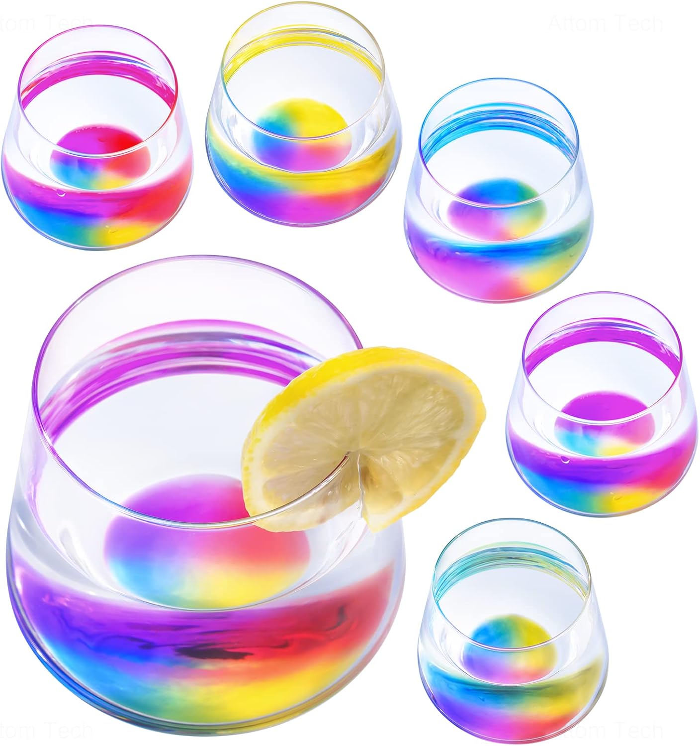 NiHome Stemless Wine Glass, Rainbow Colored Wine Glasses Set of 6, Wine Tumbler