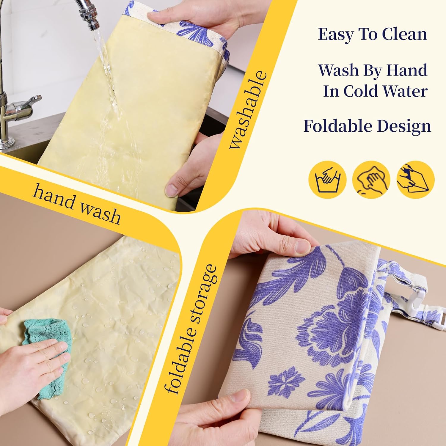 Beeswax Bread Bag, 2 Pack Reusable Bread Storage Bags for Homemade Bread,Sourdough Bread Bags, Organic Cotton Beeswax Sourdough Bags, Food Storage Bag Keep Fresh Easy Clean,Floral Patterns image 5