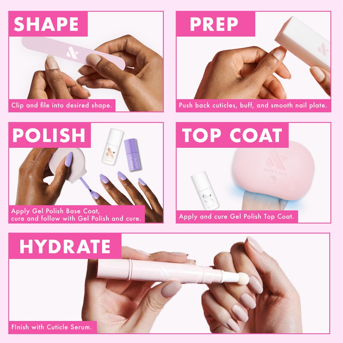 Olive & June Gel Starter Kit with Nail Tools and LED Lamp