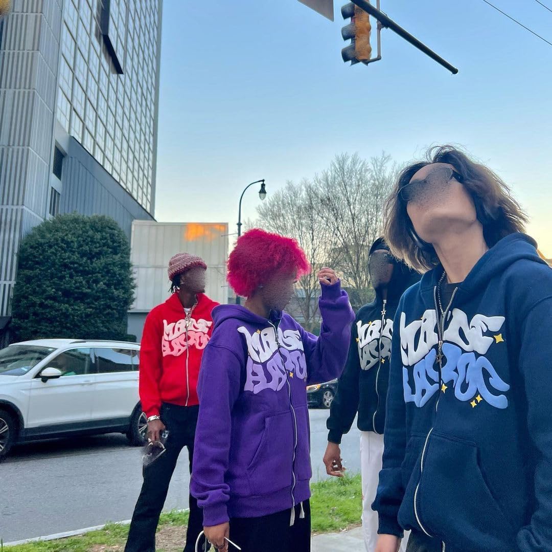 Y2k Hoodies Puff Print Hoodie Grunge Graphic Zip Up Hoodies Y2k Jacket Hip Hop Streetwear Aesthetic Sweatshirts - Image 6