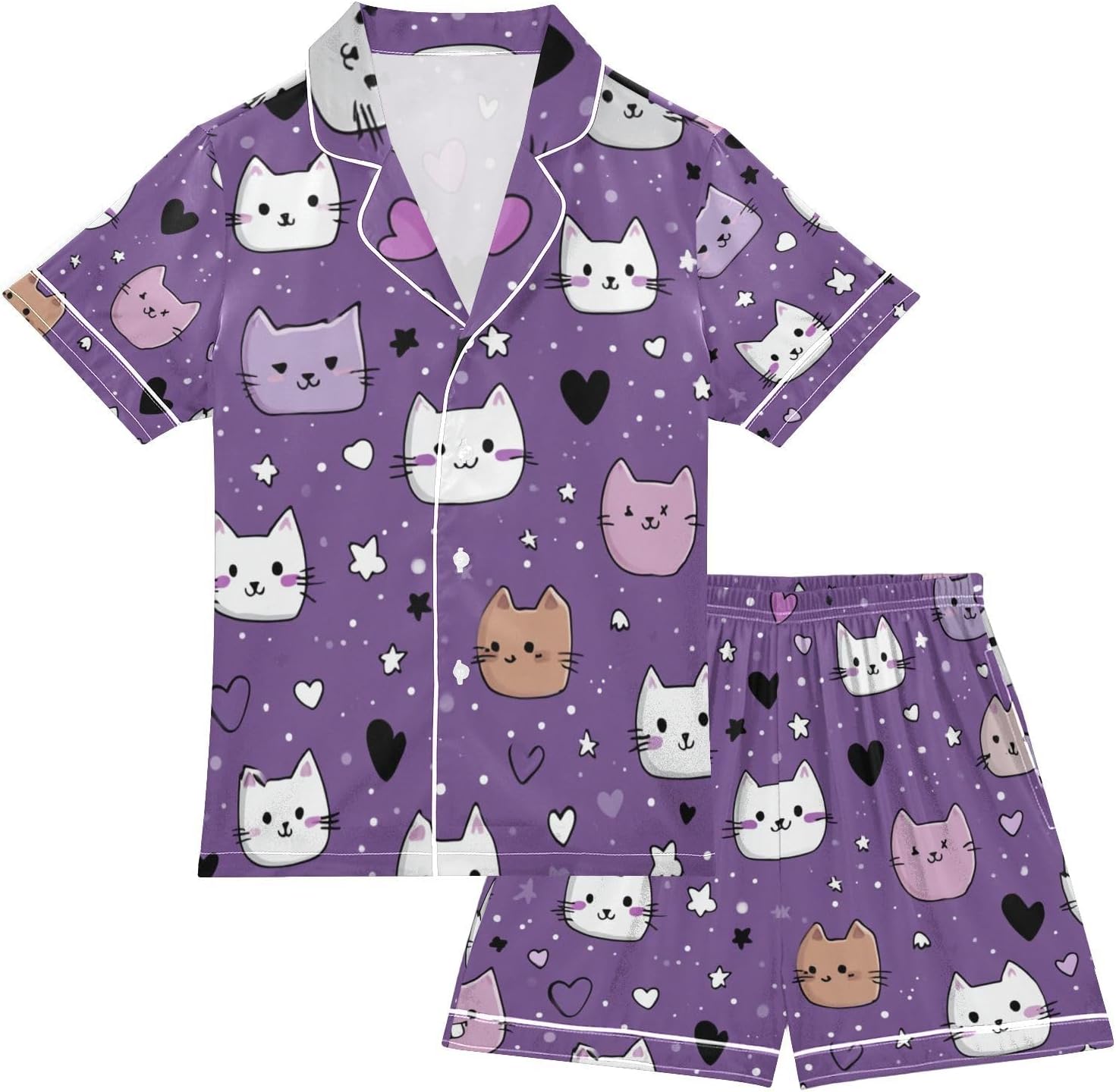 Silk Pajamas Sets Soft Satin 2 Piece Pjs Set Short Sleeve Sleepwear Nightwear