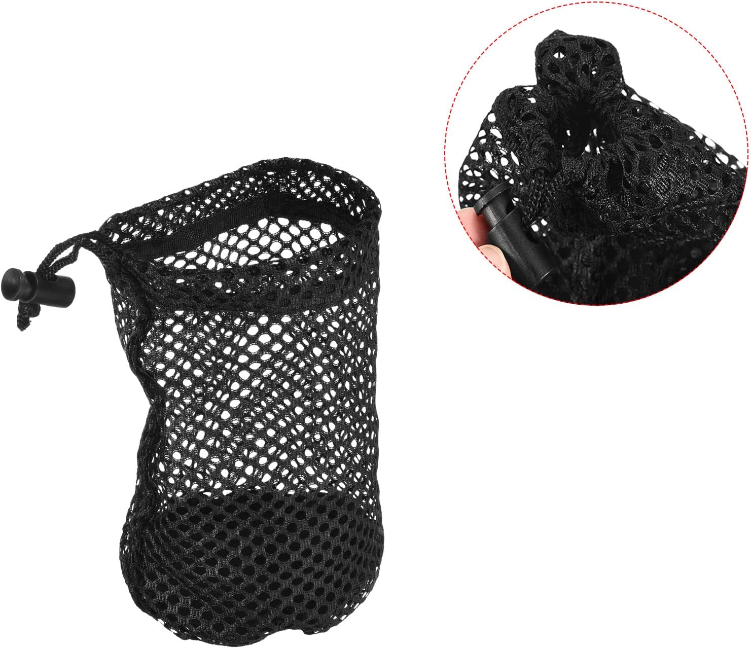 6.7"x 4.3" Golf Ball Bag, Nylon Drawstring Mesh Bag Storage 12-16 Balls with Cord Lock Closure for Golf Tennis Sports, Black