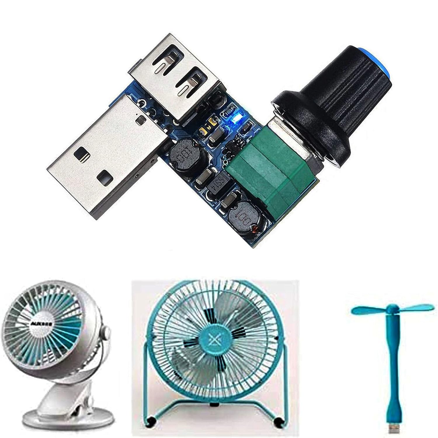 RUNCCI-YUN 2PZ 5W USB Regolatore di velocità della ventola, DC 5V Stepless USB Regolatore della ventola DC 5-12V a 2,5-7.5V Manopola di controllo della velocità del regolatore con interruttore