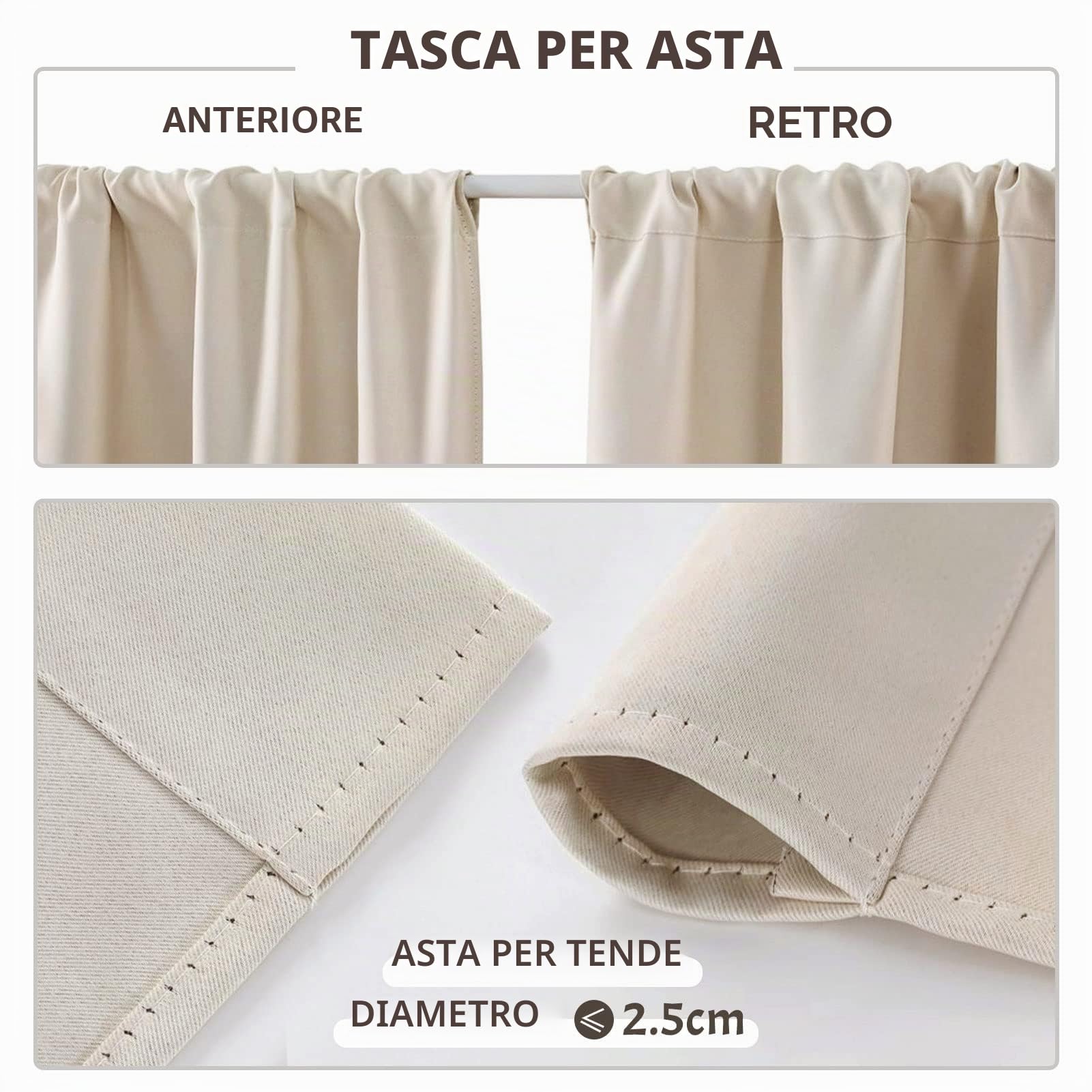 MRTREES Tende per Interni Oscuranti 60x120cm 2 Pezzi Termiche Isolanti Tende Moderno con Bastoni Camera da Letto Soggiorno Finestre Camerette Bambini Acustico Elegante Beige