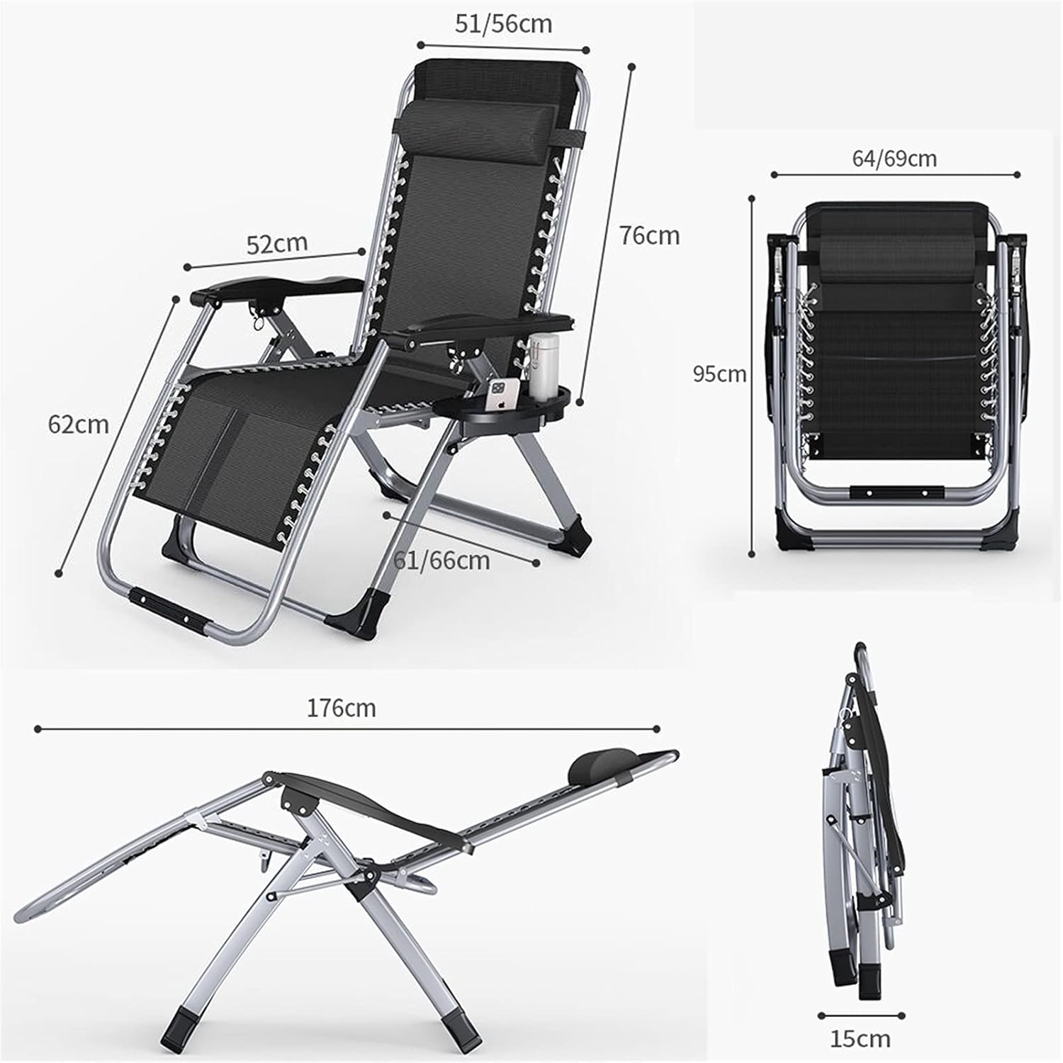 Lawn Chairs Zero Gravity Recliner Chair Patio Folding Lounge Chair,Adjustable Patio Reclining Chairs,Outdoor Lounge Chair Lawn Chair with Side Table and Adjustable Headrest ( Color : With blanket )