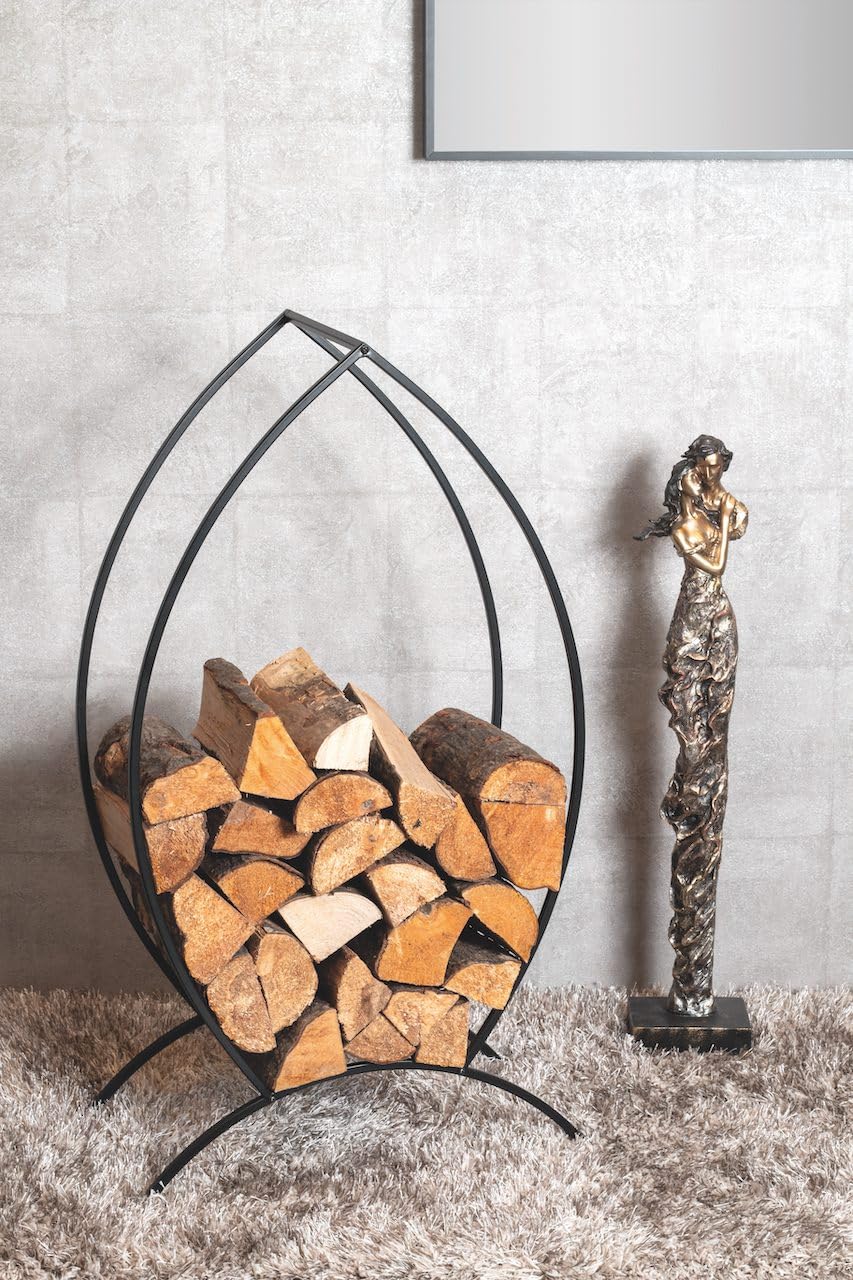 HAKU Porta legna da ardere nero, metallo - Dim. L 47 cm x A 80 cm x P 20 cm, Stile Moderno