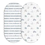 Muslin Bassinet Fitted Sheets, 2 Pack for Baby Boy and Girl, Soft Breathable Baby Pad/Mattress Sheet, Fit for Hourglass Oval and Rectangle Bassinet Mattress (Cute Cars)