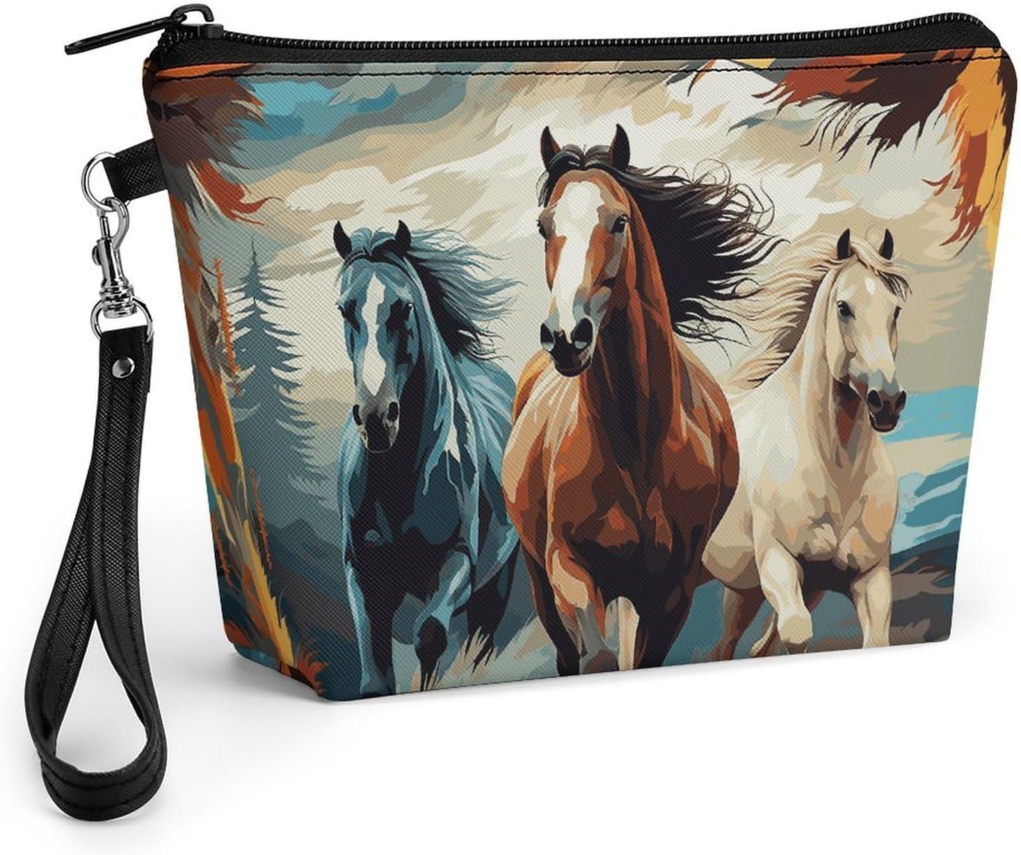 A Pattern with Horses As A Background Travel Makeup Bag Large Capacity