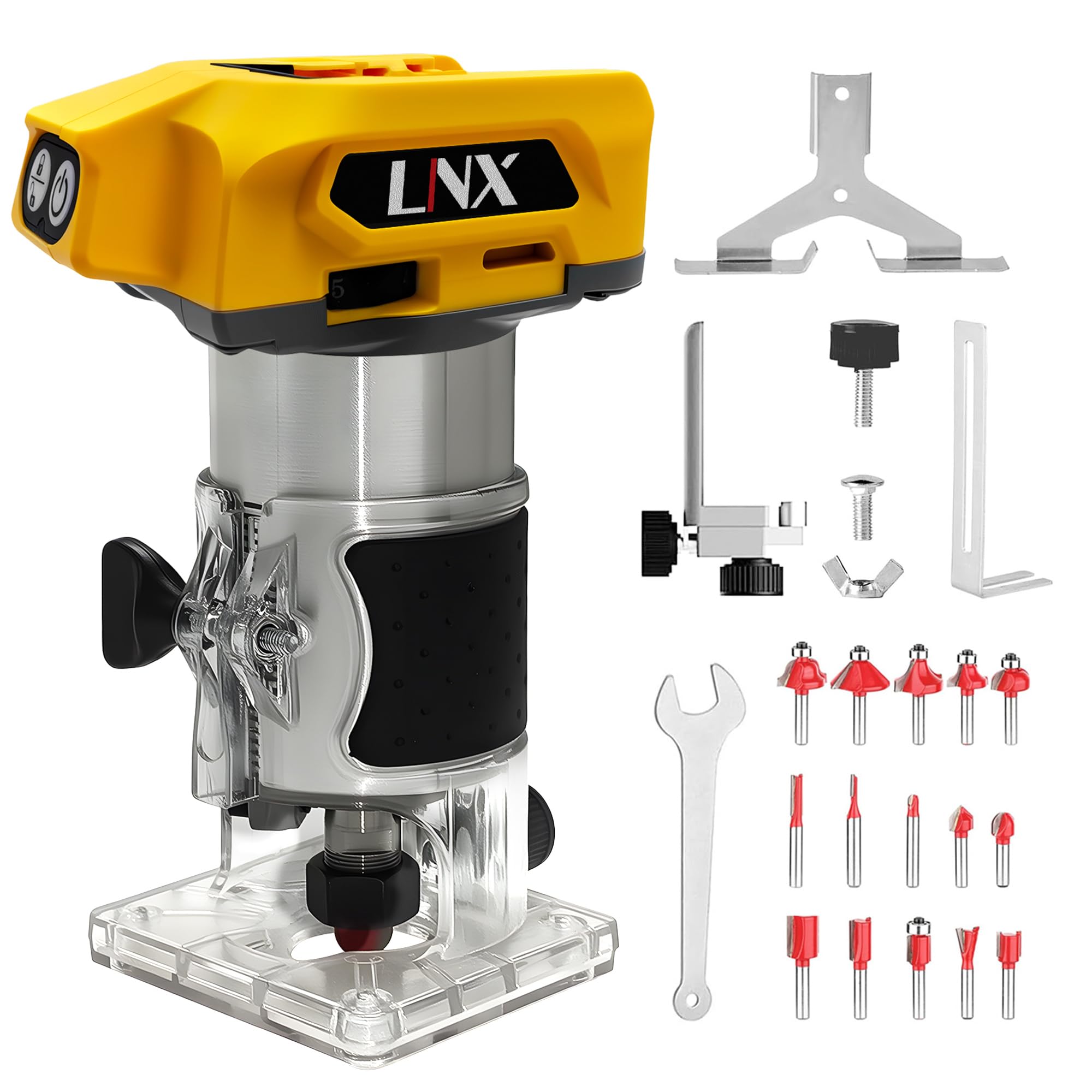 Cordless Router Tool for Dewalt 20V battery, 800W Trim Router with 6 Variable Speeds, 30000 RPM Wood Routers for Woodworking, Cordless Compact Router with 12PCS 1/4” Router Bits (NO BATTERY)