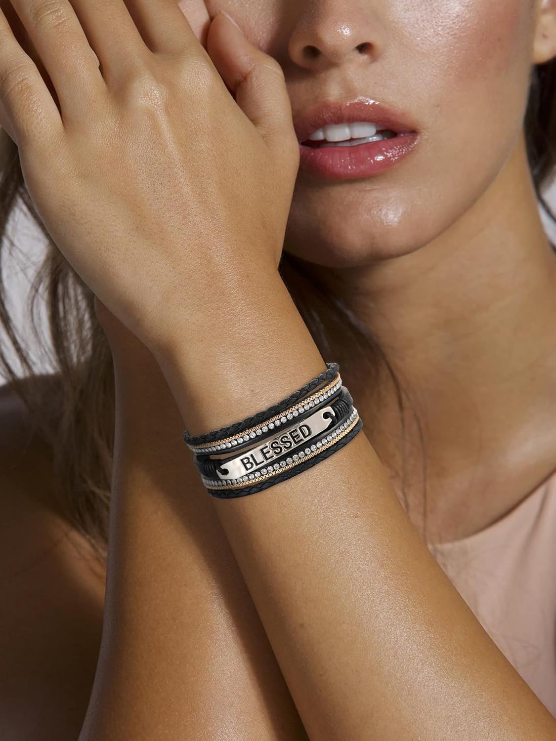 Leather Cuff Bracelet for Women Black Leather Wrap Bracelet Studded Boho Cuff Bracelets Handmade Splicing Bangle Bracelet Double Strand Leather Bracelet for Men(brown): Clothing, Shoes & Jewelry