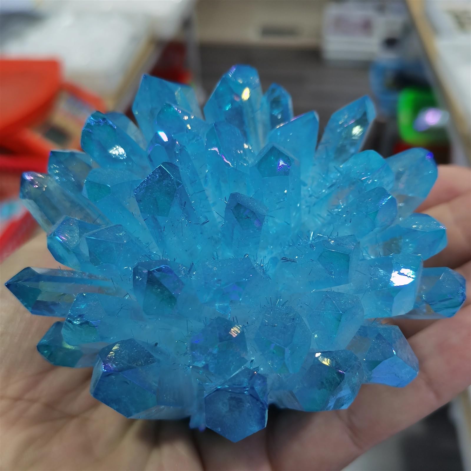 LLBOGRGGN Stone Aura Blue Crystal Cluster Modern Home Decoration(510-600g)