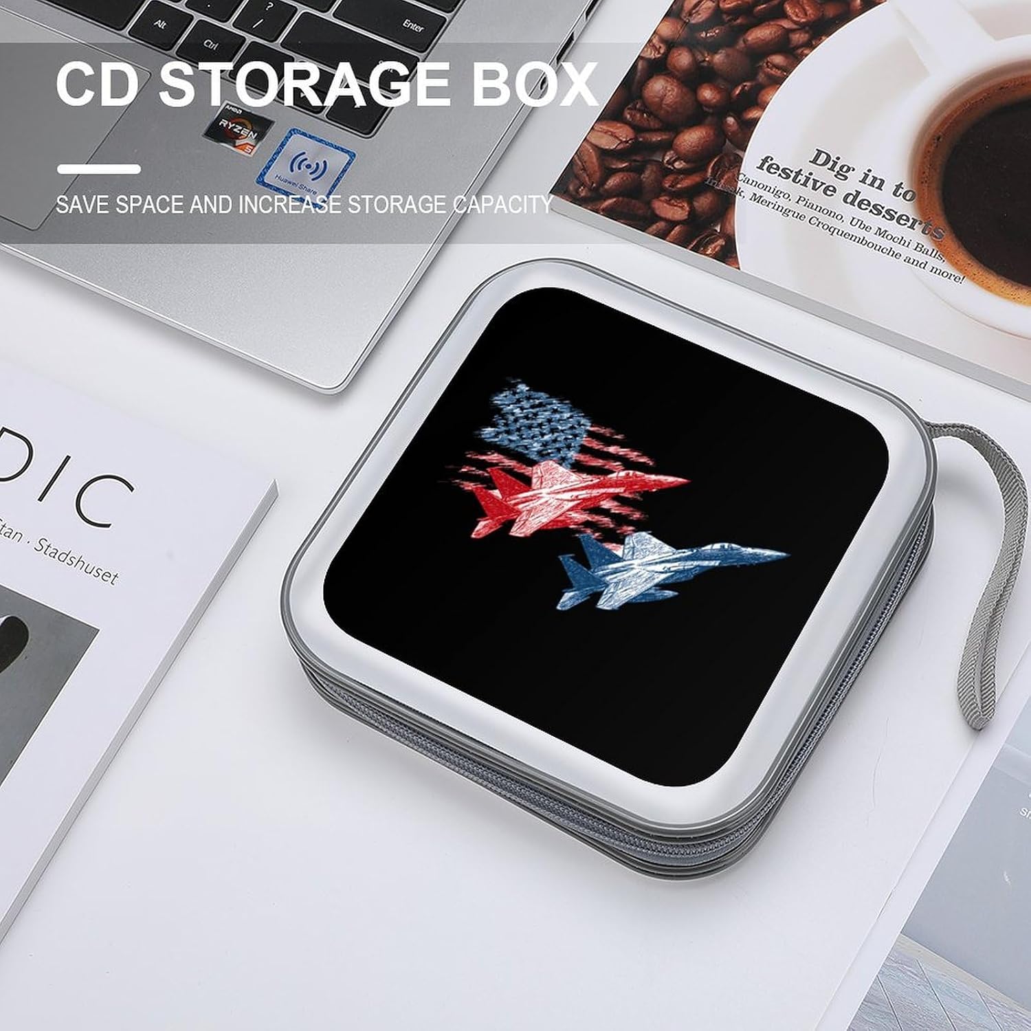 U.S.A. Flag Fighter Jets CD Case Wallet Portable DVD Holder Organizer Box image 4
