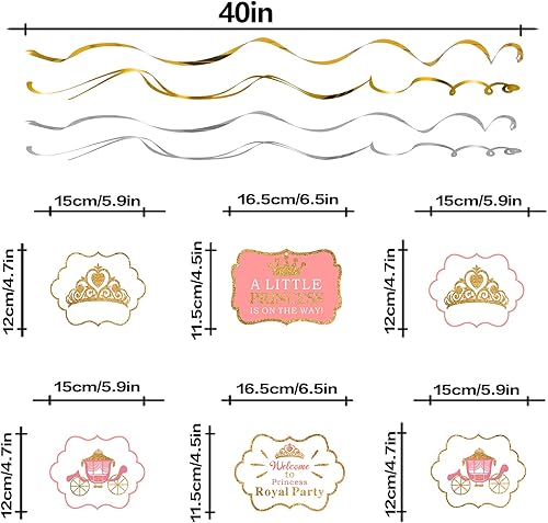 Miniatura 3 de LINGTEER A Little Princess Royal Crown Pink Swirls Streamers – 12 piezas de decoración de fiesta de cumpleaños de princesa para bebé, niña, regalo