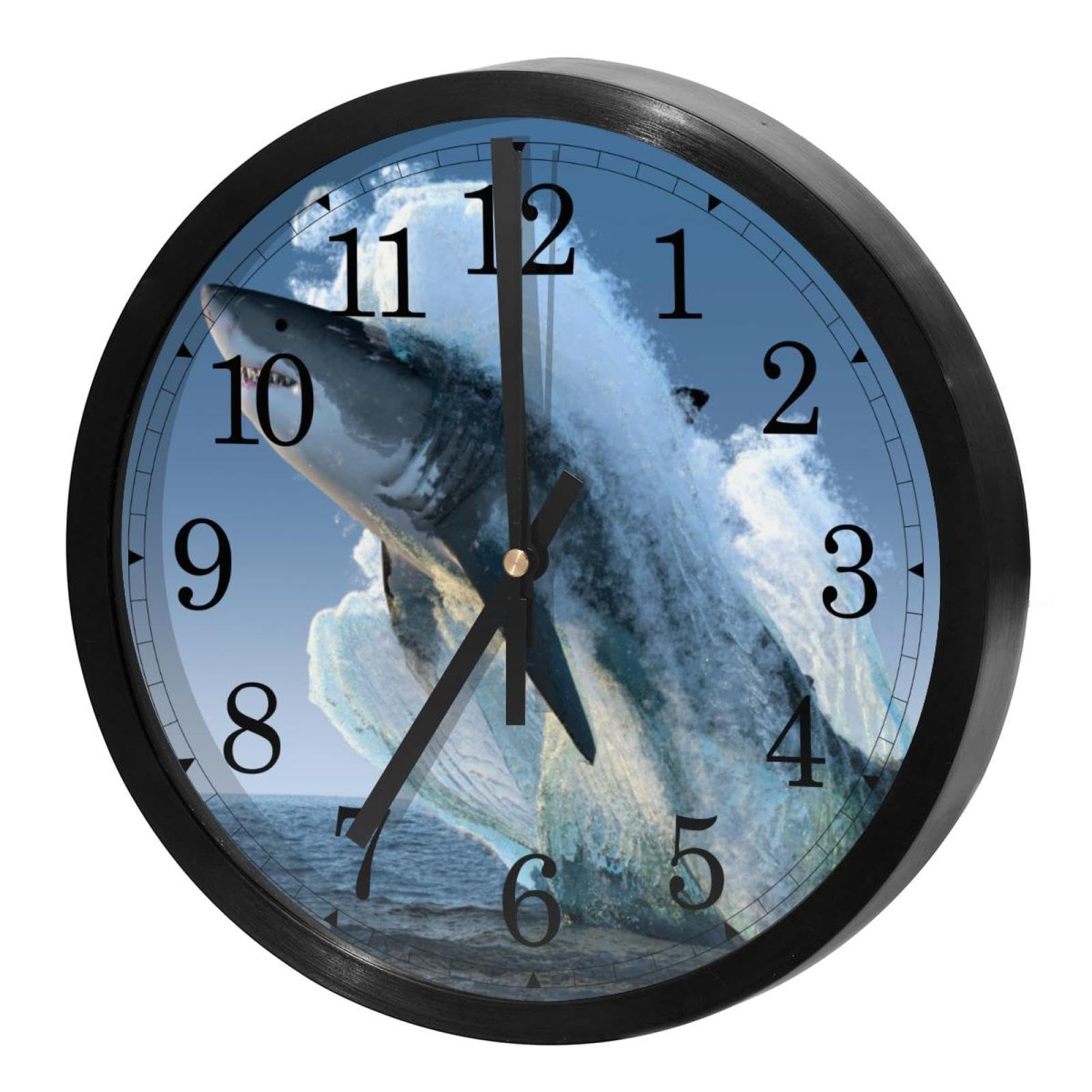 Horloge murale silencieuse à quartz motif requin pour décoration de cuisine et bureau